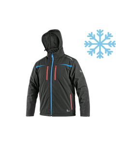 Kurtka softshell zimowa CXS Norfolk czarna z elementami HV niebiesko-czerwonymi
